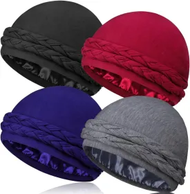 4 Pcs Satin Lined Turban Head Wraps for Men, Halo Turban Head Scarf for Hair