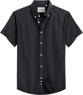 Alimens & Gentle Men's Short Sleeve Oxford Shirt Regular Fit Button Down Collar Shirts with Pocket