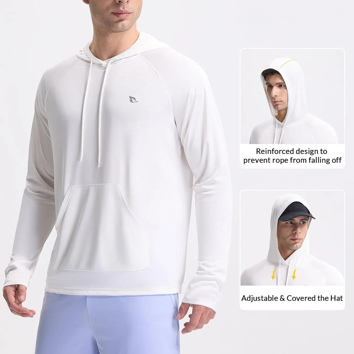 baleaf Men's Rash Guard with Kangaroo Pocket UPF 50  Swim Shirts Long Sleeve Water Sun Protection Hoodie Swimsuit