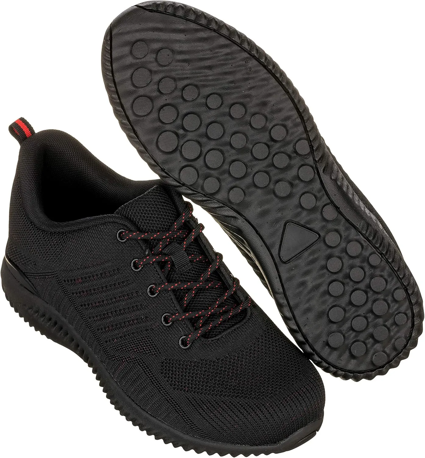 CALTO Men's Invisible Height Increasing Elevator Shoes - Black/Red Ultra Lightweight Sporty Sneakers - 2.6 Inches Taller - Q211 - Size 10 D(M) US