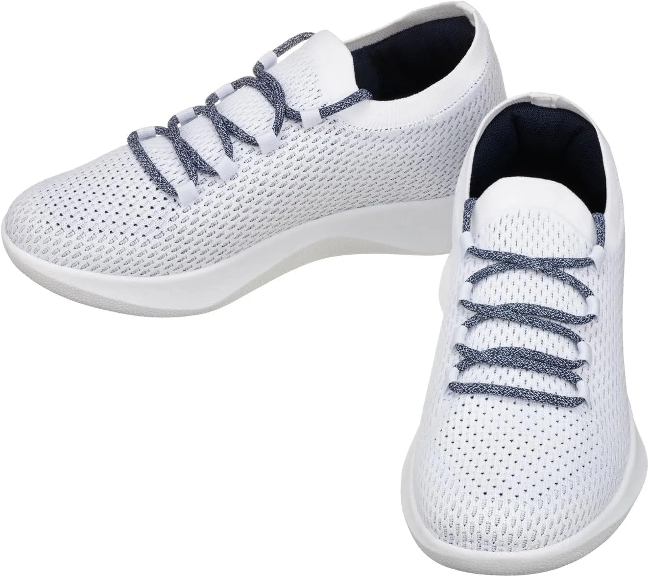 CALTO Men's Invisible Height Increasing Elevator Shoes - White/Blue Ultra Lightweight Sporty Sneakers - 2.4 Inches Taller - Q083 - Size 7 D(M) US