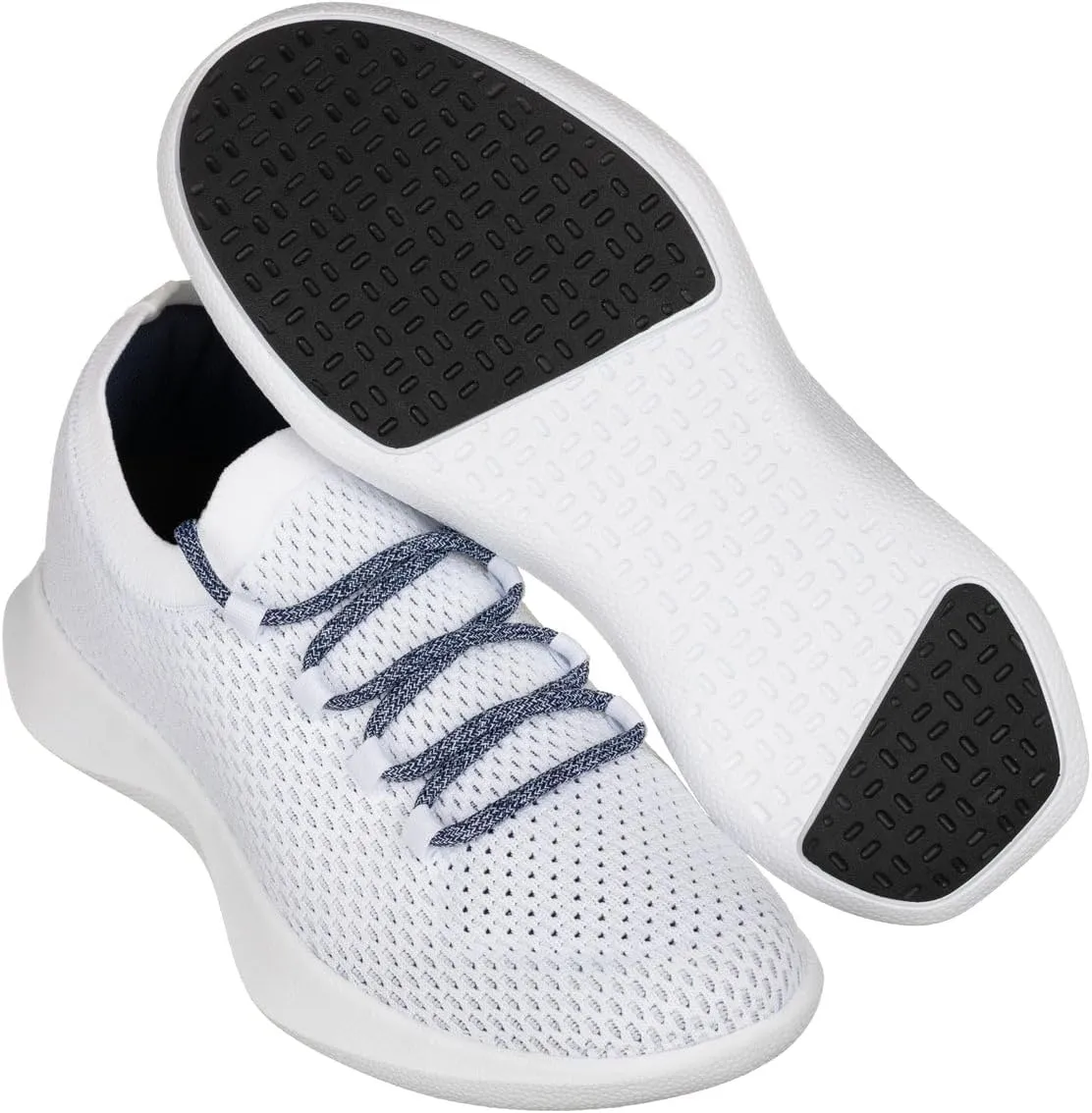 CALTO Men's Invisible Height Increasing Elevator Shoes - White/Blue Ultra Lightweight Sporty Sneakers - 2.4 Inches Taller - Q083 - Size 7 D(M) US