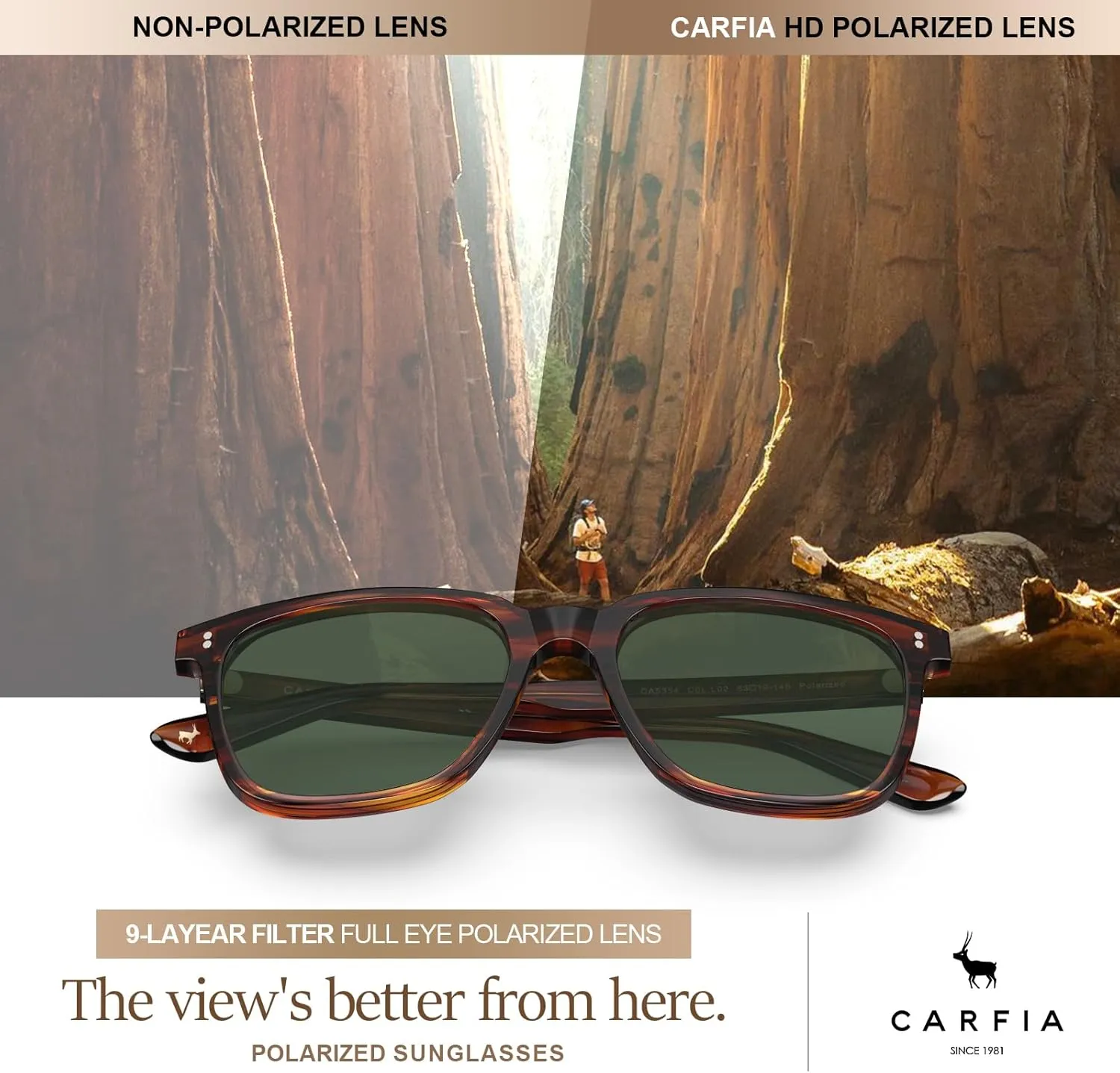 CARFIA Acetate Polarized Sunglasses for Men UV400 Protection Classic Retro Square Shades Driving Glasses