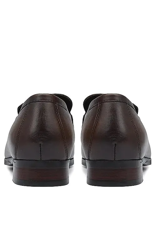 Coffee Striped Leather Loafers