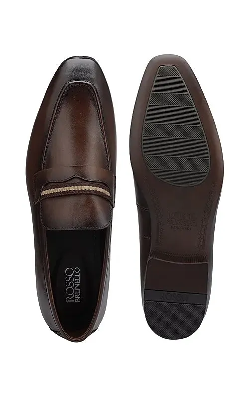 Coffee Striped Leather Loafers