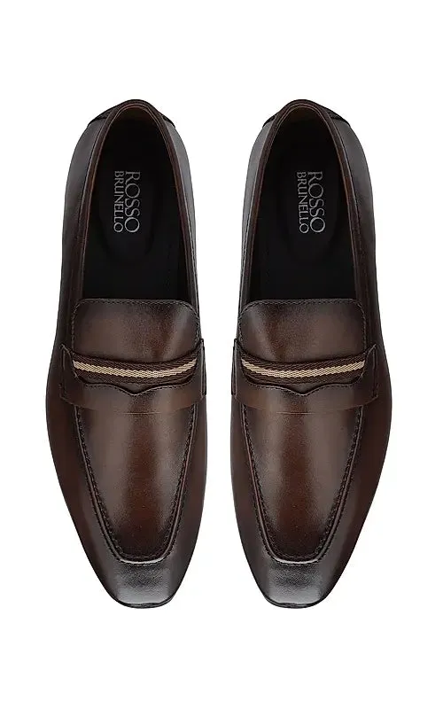 Coffee Striped Leather Loafers