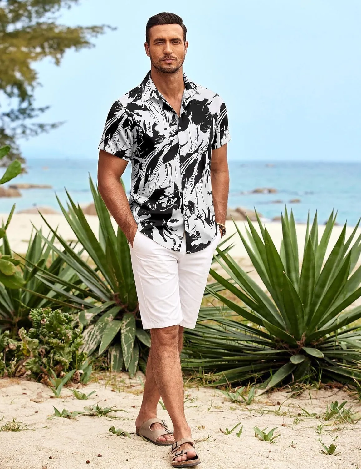 COOFANDY Mens Hawaiian Shirt Short Sleeve Button Down Shirts Tropical Summer Beach Shirts Casual Floral Aloha Shirts