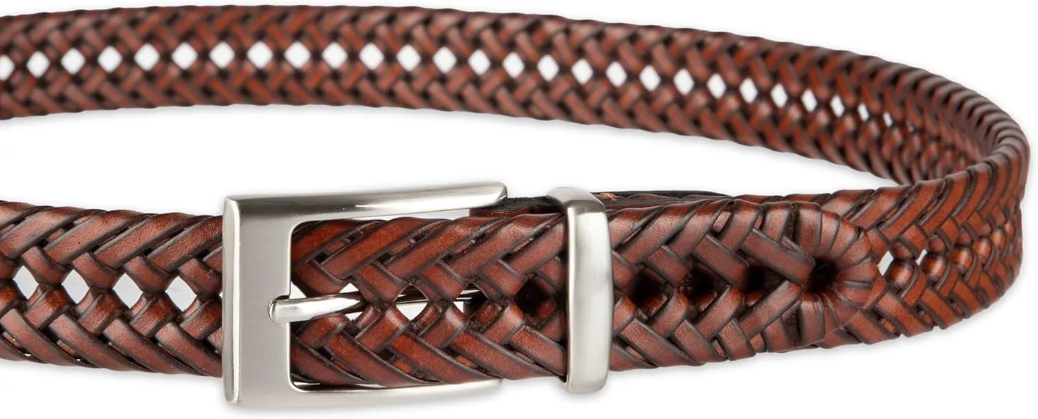 Dockers Men??s Leather Braided Fully Adjustable Belt