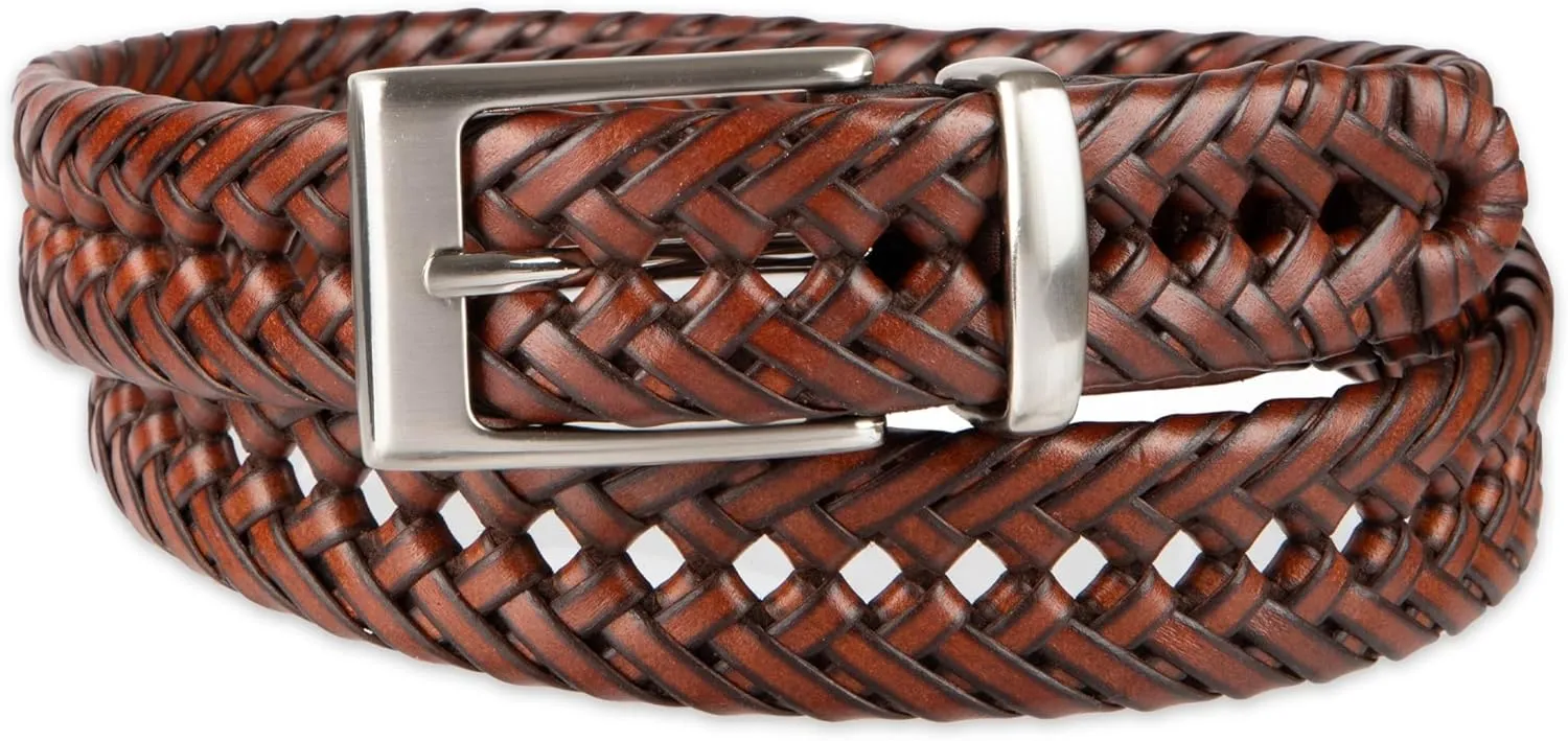 Dockers Men??s Leather Braided Fully Adjustable Belt