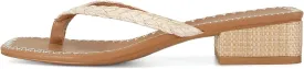 DOEYG Raffia Heels Sandals for Women Summer Beach Flip Flops Square Open Toe Flat Heeled Sandals Dressy Comfortable Slip on Thong Sandals