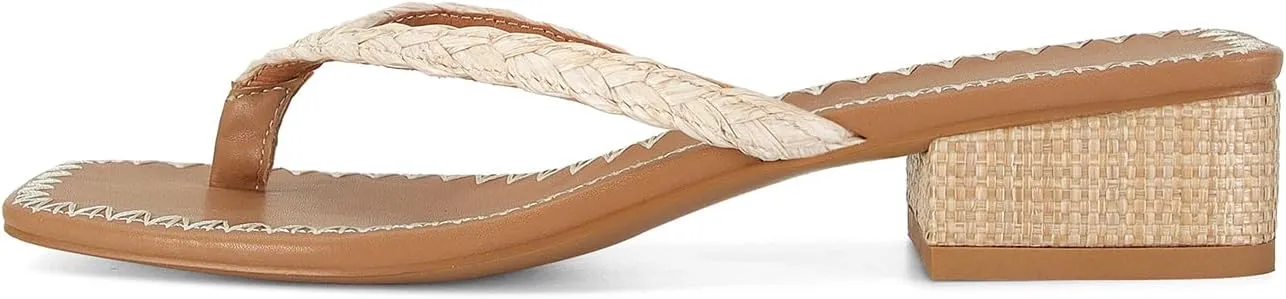 DOEYG Raffia Heels Sandals for Women Summer Beach Flip Flops Square Open Toe Flat Heeled Sandals Dressy Comfortable Slip on Thong Sandals