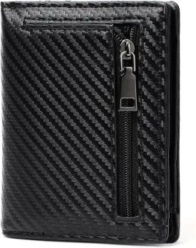 GAEKEAO Mens Wallet Slim Bifold RFID Blocking Thin Credit Card Holder Genuine Leather Minimalist Front Pocket Wallets for Men with Zipper Coin Pocket