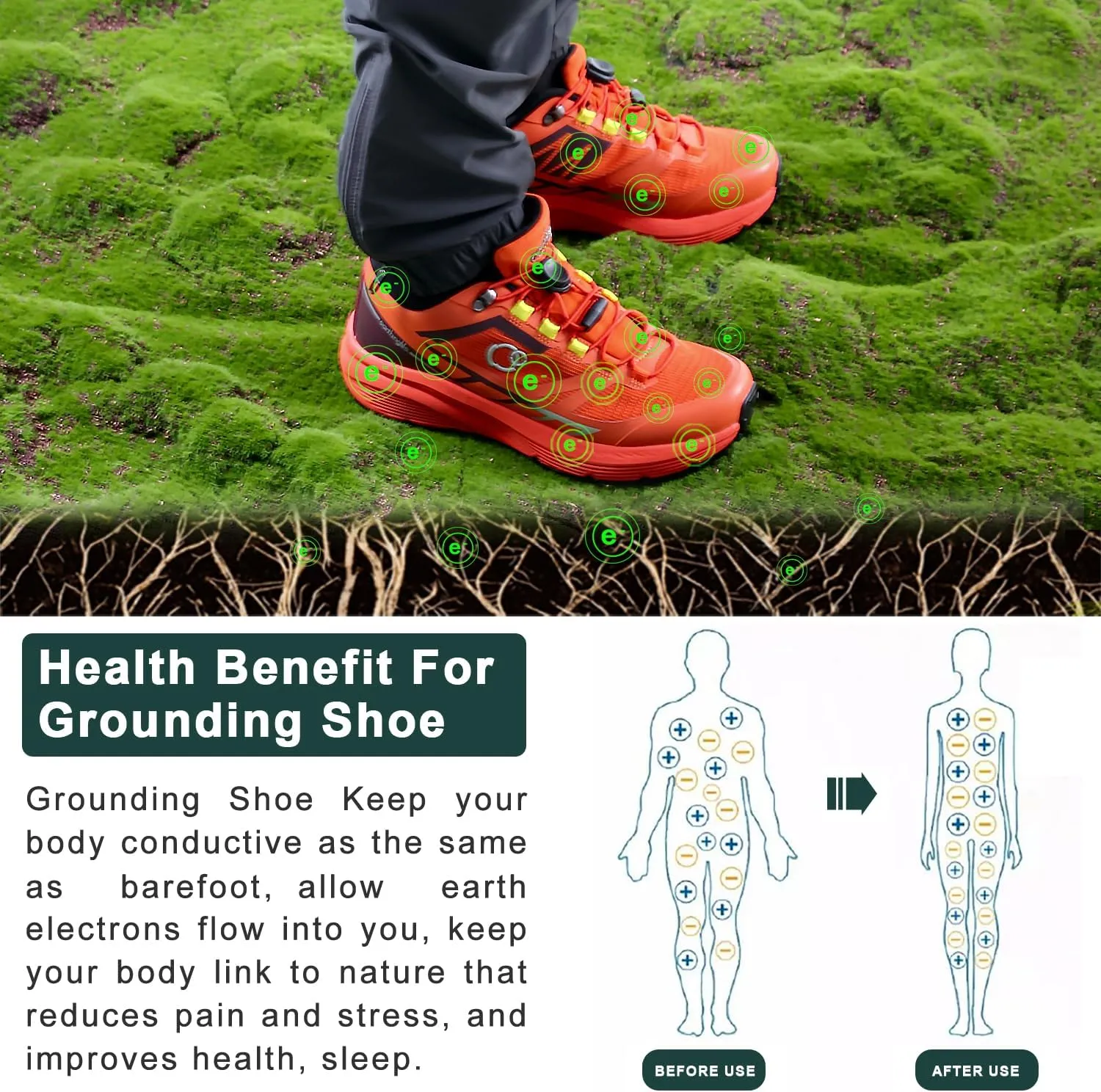 grounding Trail Running Shoe for Men Connect to Earth for natual Healing, Waterproof Hiking Shoes Anti-Slip Rubber Outsole for Walking