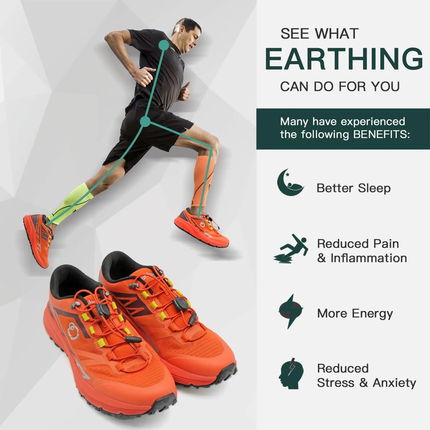 grounding Trail Running Shoe for Men Connect to Earth for natual Healing, Waterproof Hiking Shoes Anti-Slip Rubber Outsole for Walking