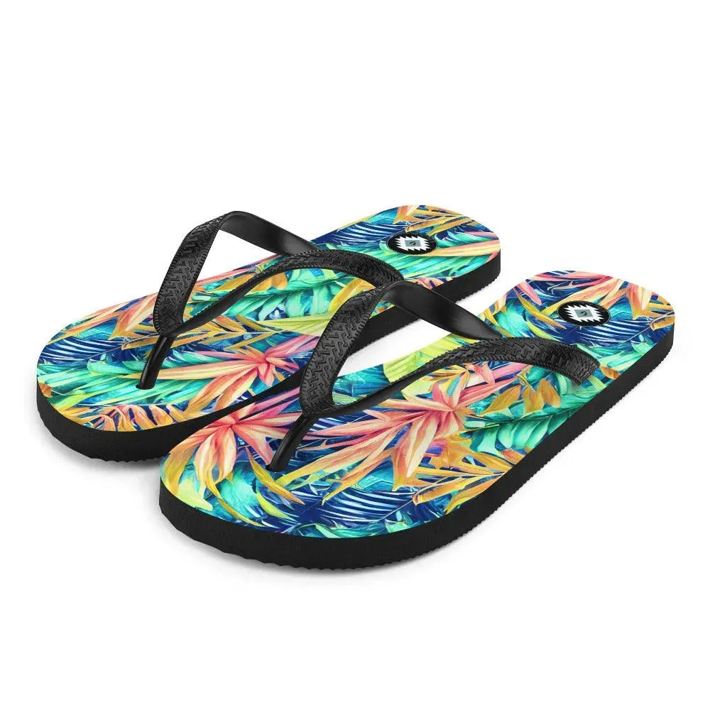 Hawaiian Tropical Leaves Flip Flops