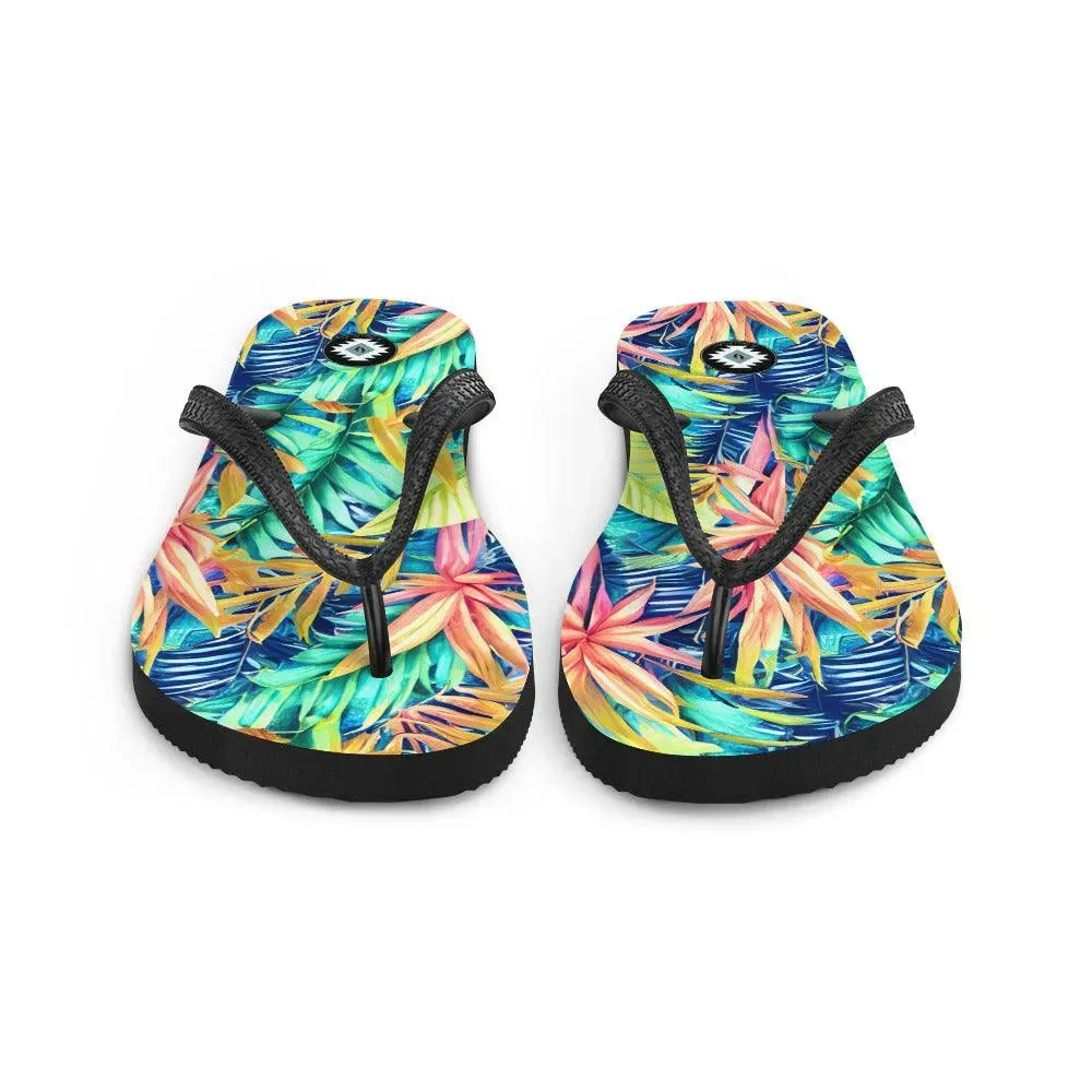 Hawaiian Tropical Leaves Flip Flops