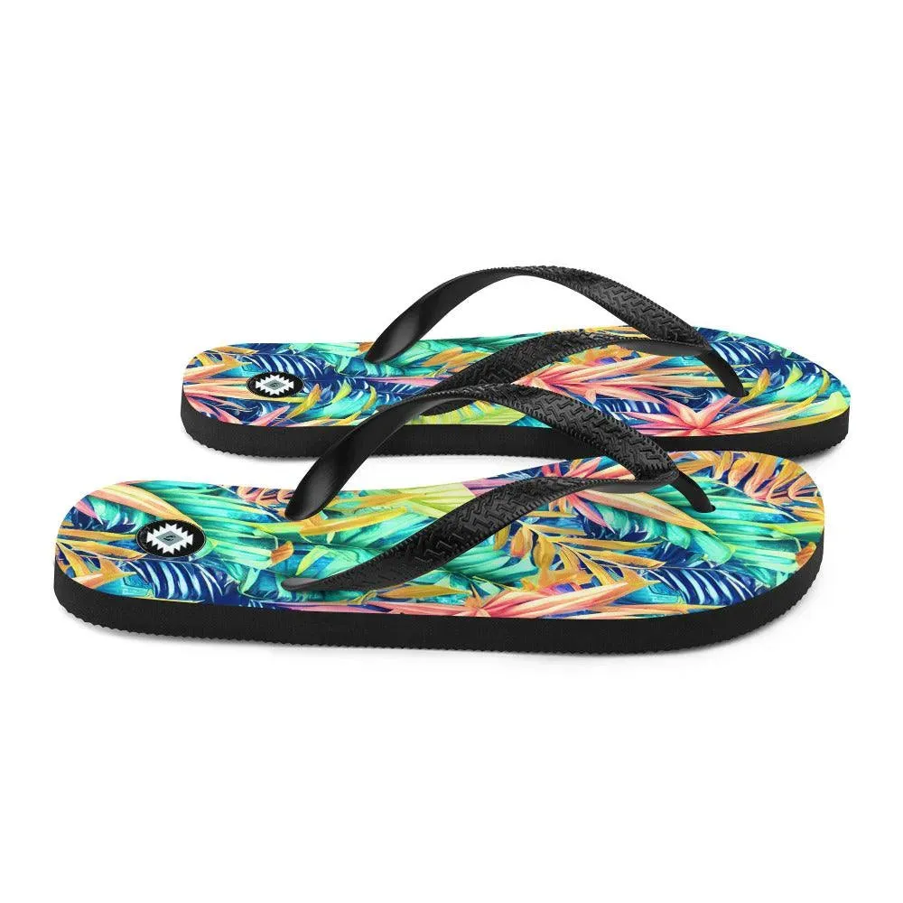 Hawaiian Tropical Leaves Flip Flops