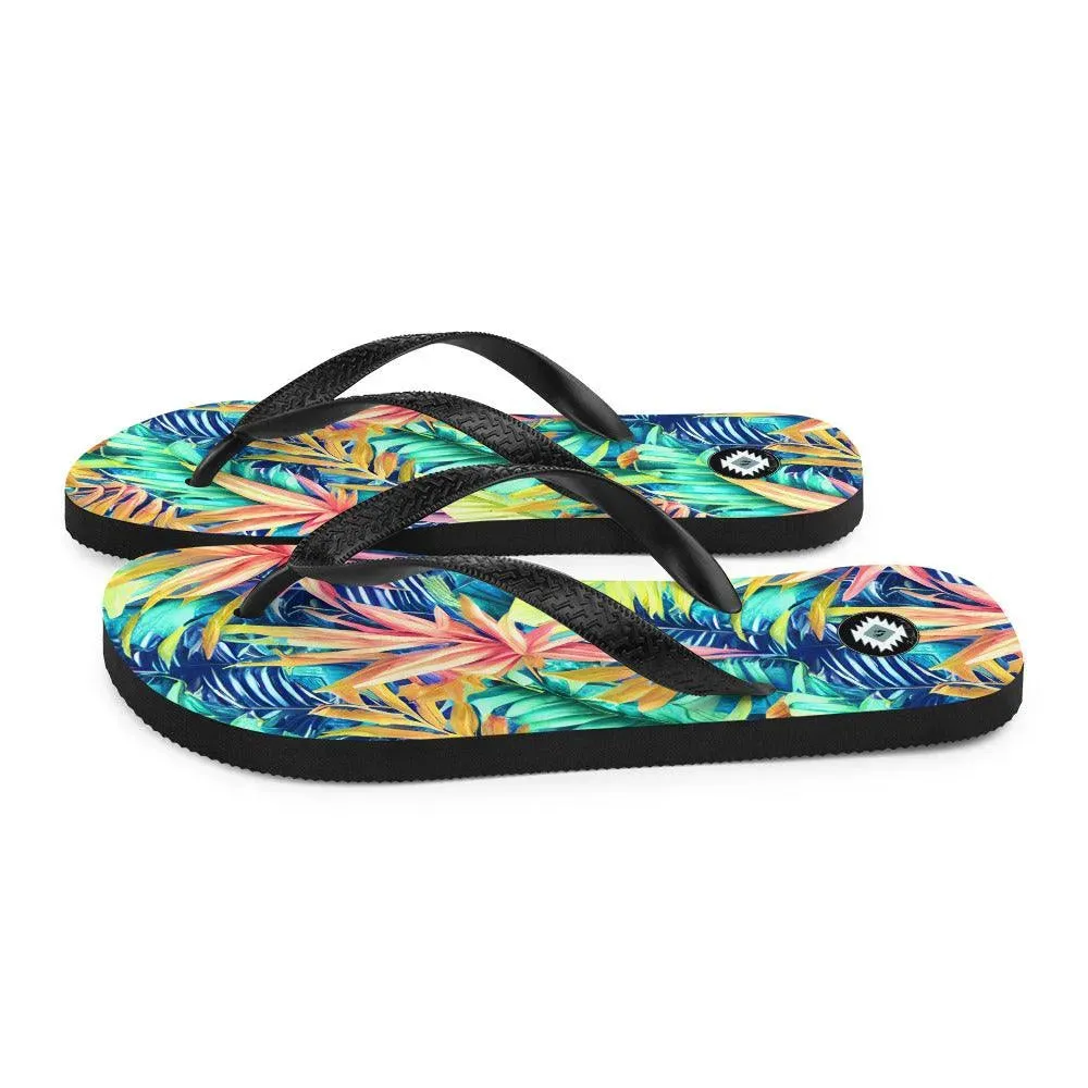 Hawaiian Tropical Leaves Flip Flops