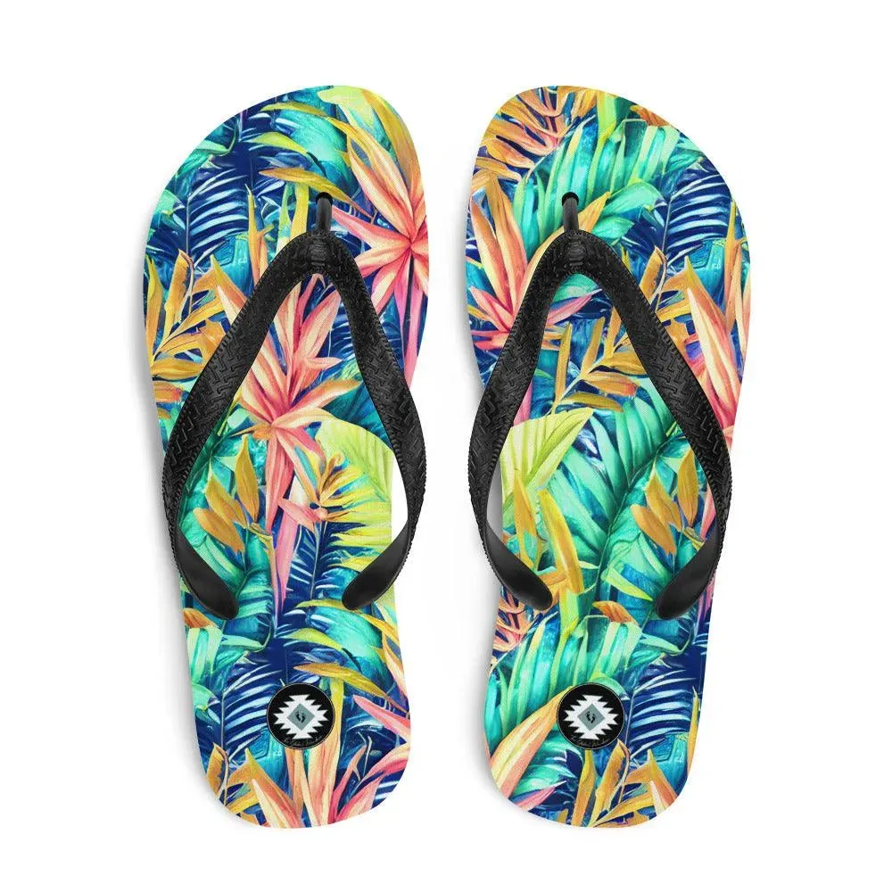 Hawaiian Tropical Leaves Flip Flops