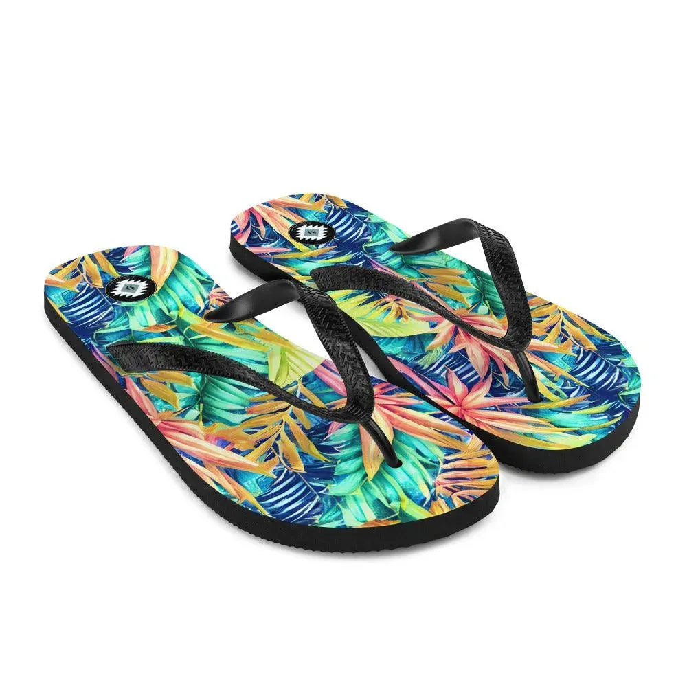 Hawaiian Tropical Leaves Flip Flops