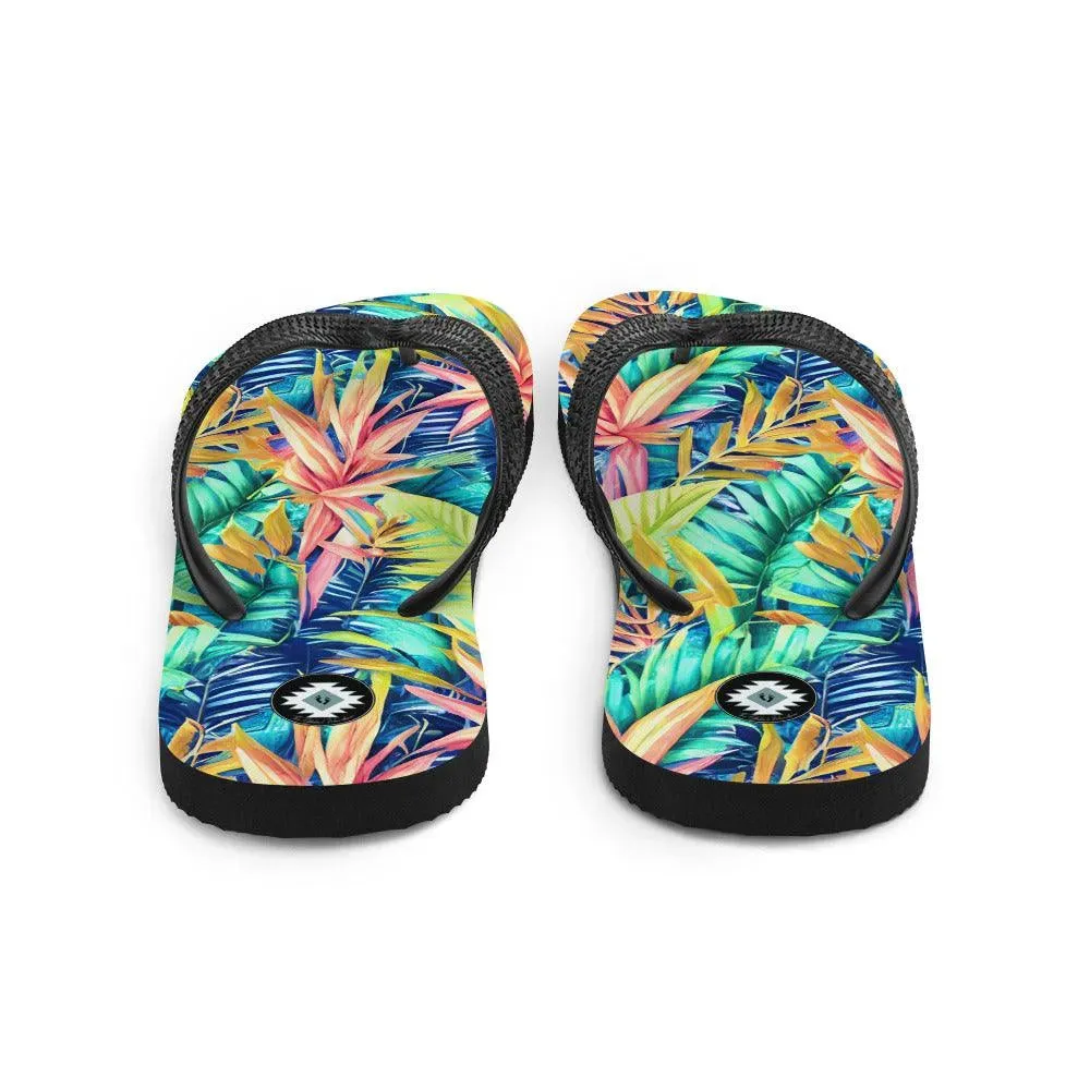 Hawaiian Tropical Leaves Flip Flops