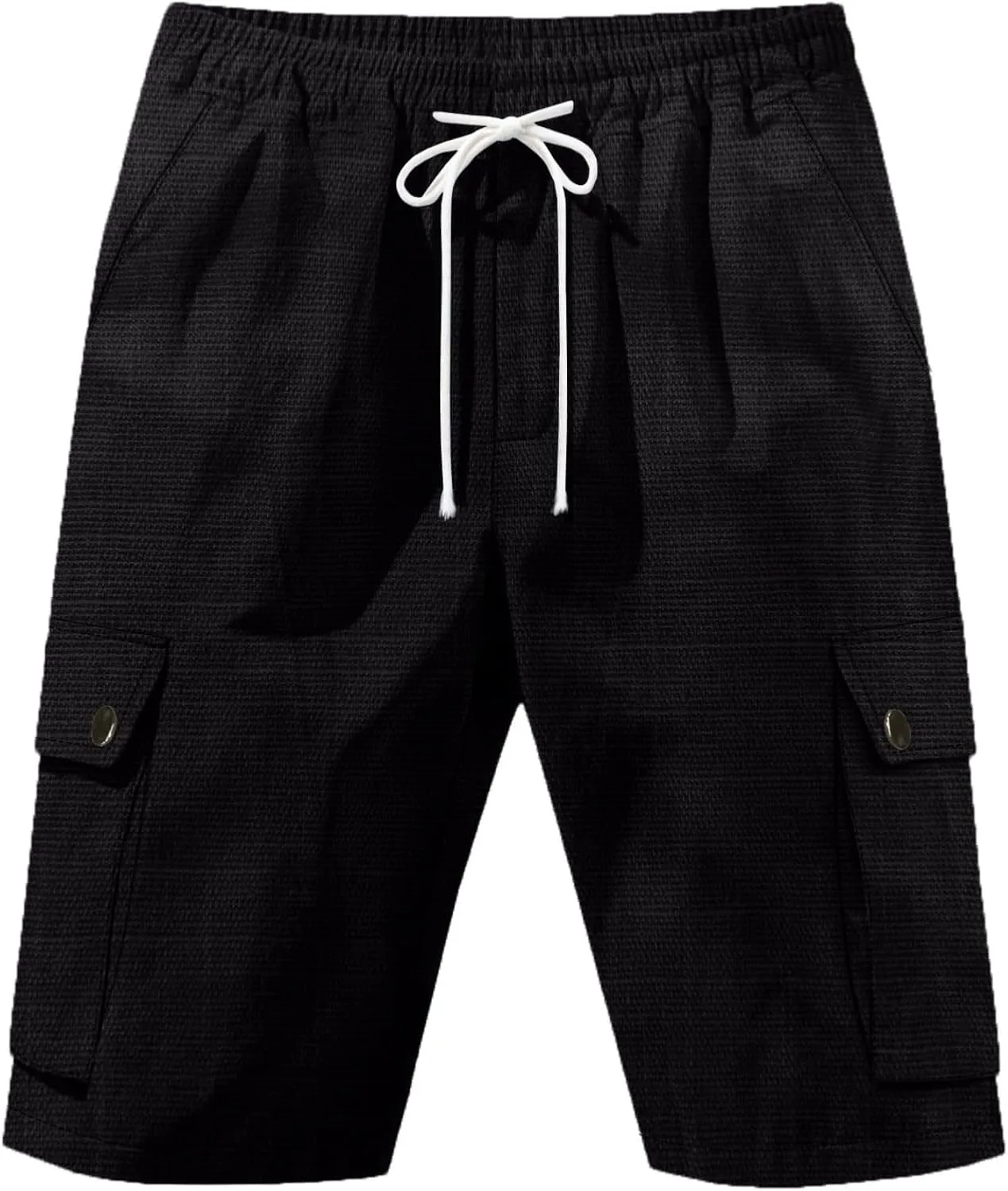 Linen Cargo Pants for Men 2025 Summer Casual Drawstring Elastic Waist Shorts Loose Fit Bermuda Shorts