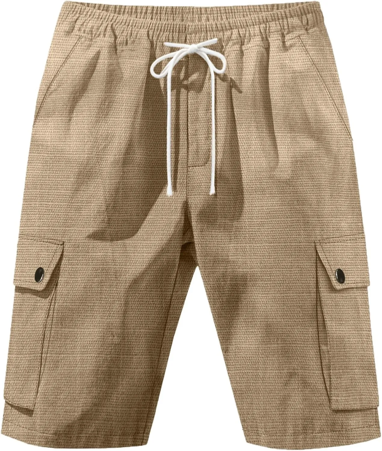 Linen Cargo Pants for Men 2025 Summer Casual Drawstring Elastic Waist Shorts Loose Fit Bermuda Shorts