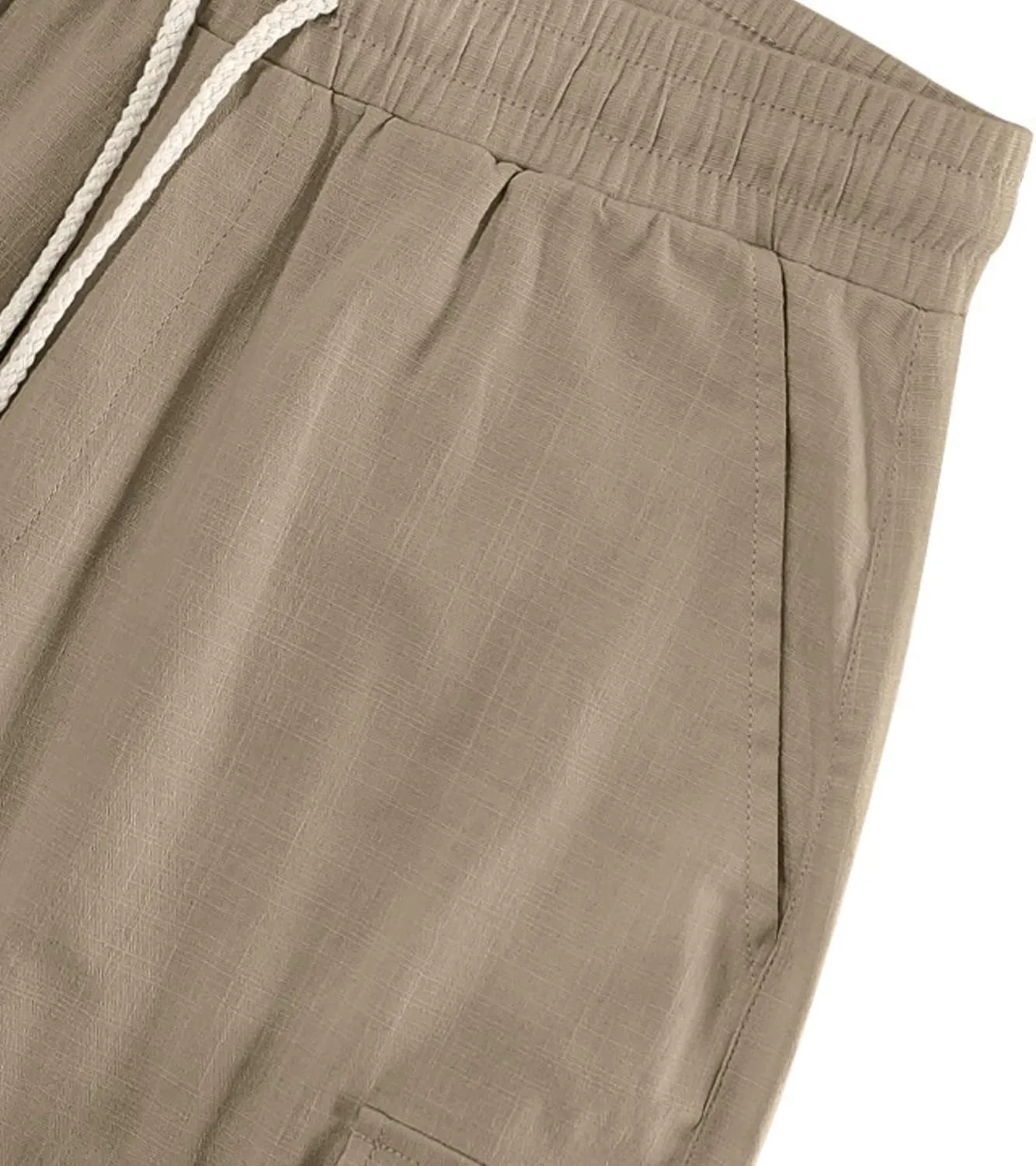 Linen Cargo Pants for Men 2025 Summer Casual Drawstring Elastic Waist Shorts Loose Fit Bermuda Shorts