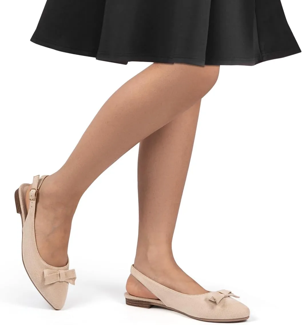 MUSSHOE Slingback Flats for Women Pointed Toe Comfort Womens Flats with Bow
