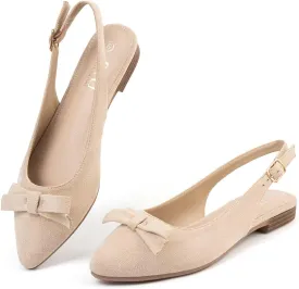 MUSSHOE Slingback Flats for Women Pointed Toe Comfort Womens Flats with Bow