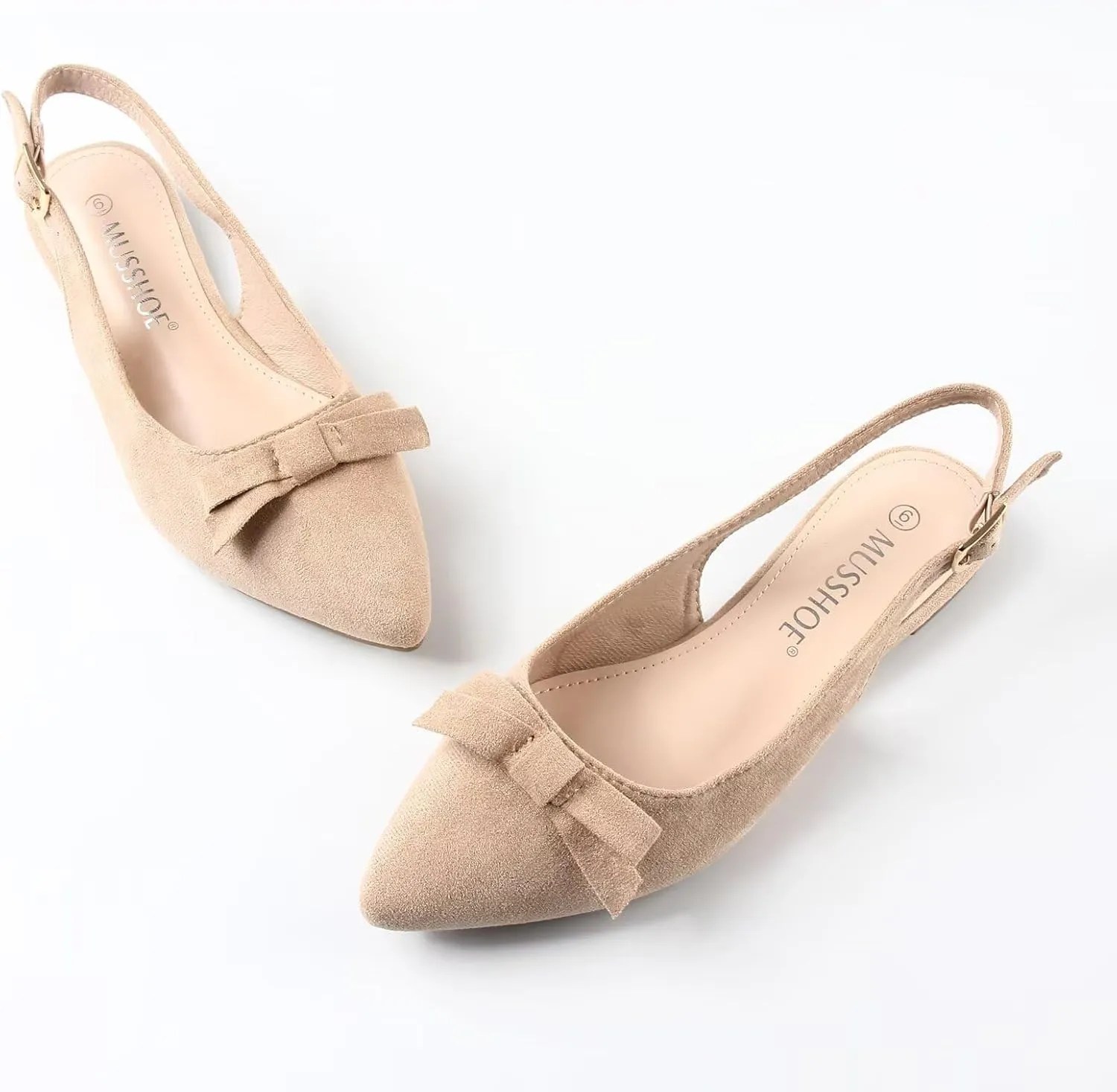 MUSSHOE Slingback Flats for Women Pointed Toe Comfort Womens Flats with Bow