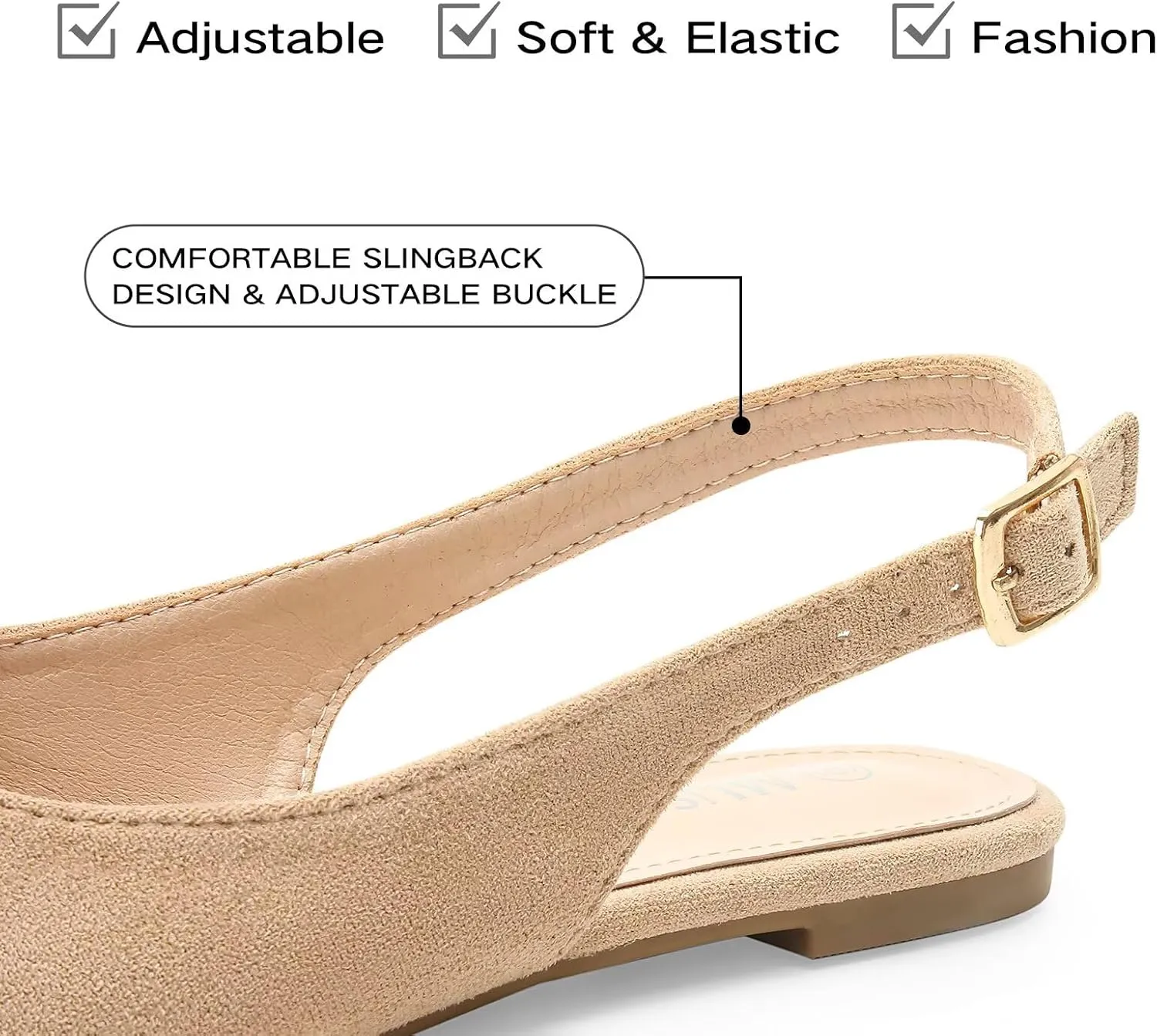 MUSSHOE Slingback Flats for Women Pointed Toe Comfort Womens Flats with Bow
