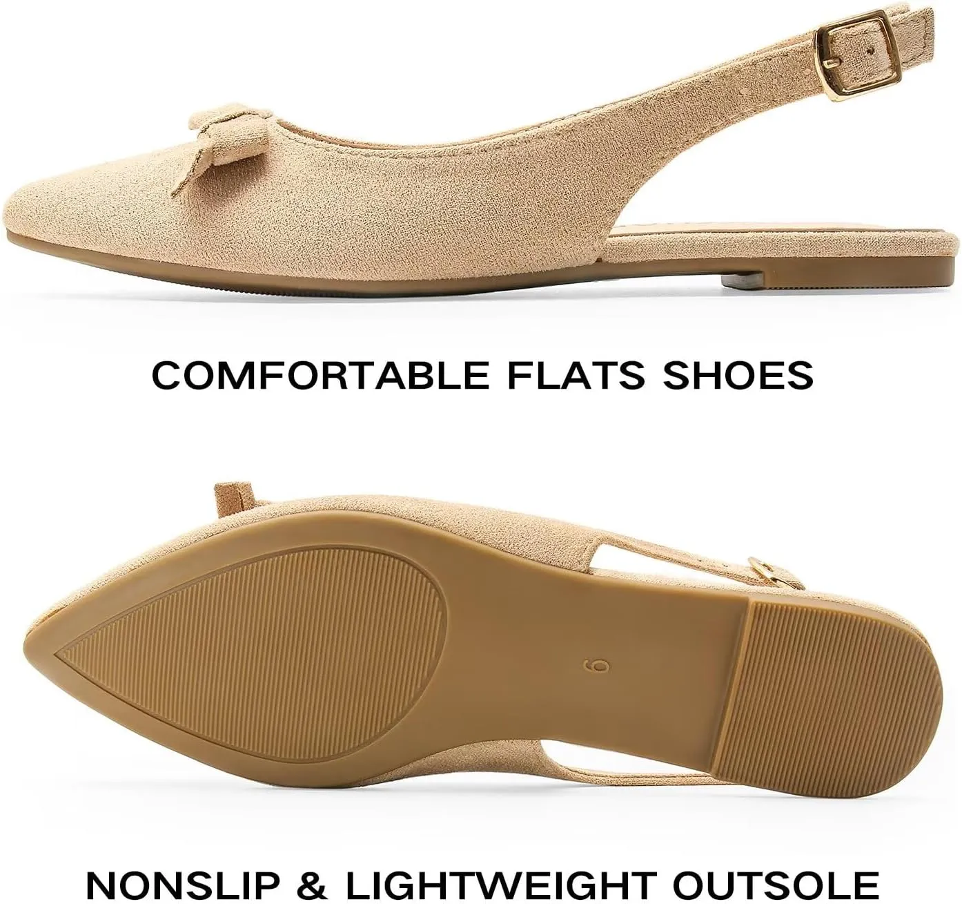 MUSSHOE Slingback Flats for Women Pointed Toe Comfort Womens Flats with Bow