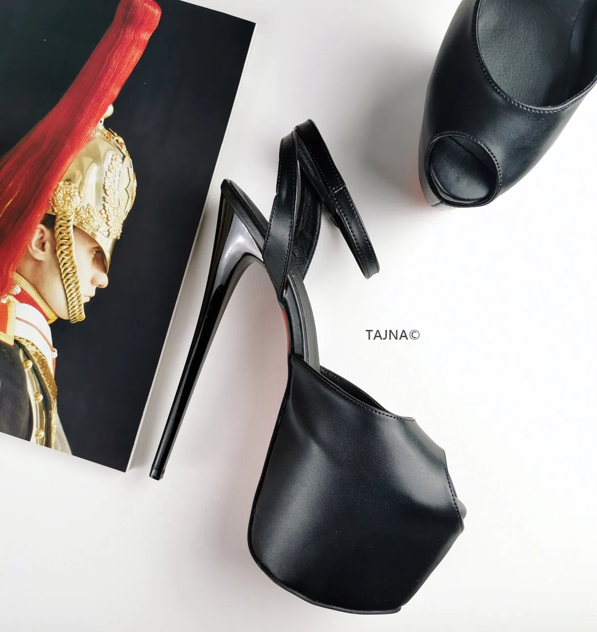 Roman Black Heels Peep Toe