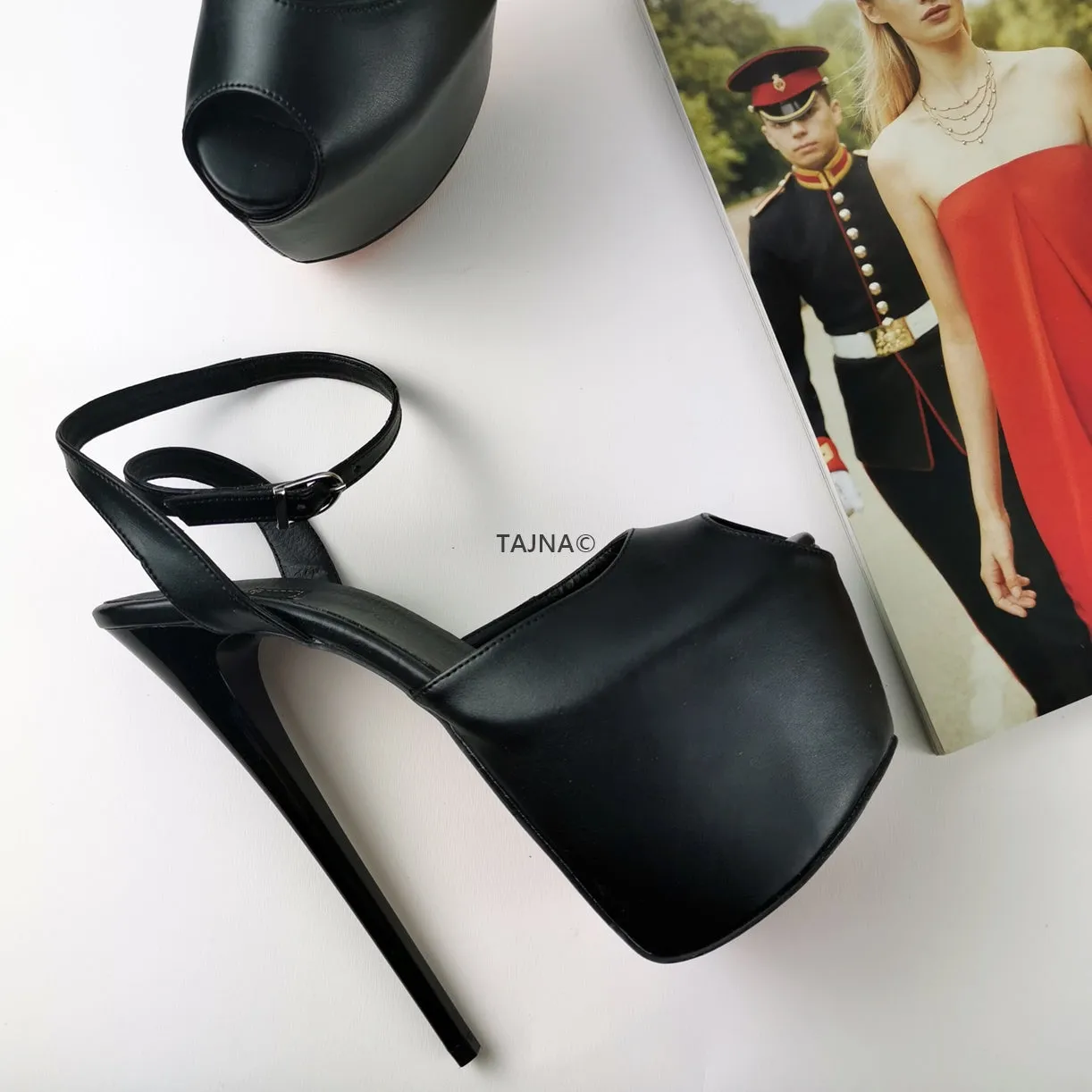 Roman Black Heels Peep Toe