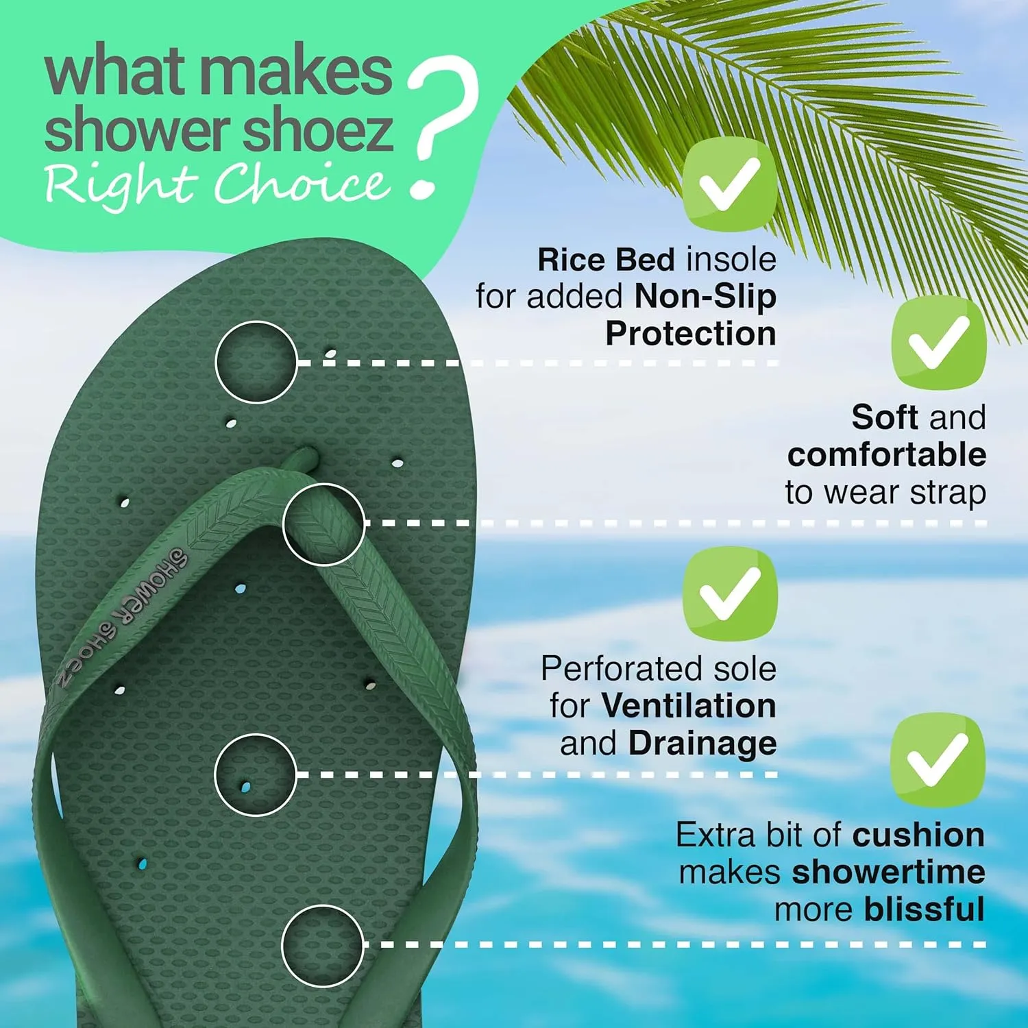 Shower Shoez Men's Non-Slip Gym Pool Dorm Water Sandals Flip Flops
