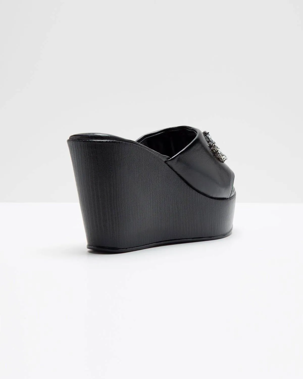 Stone Embellished Wedges- Black