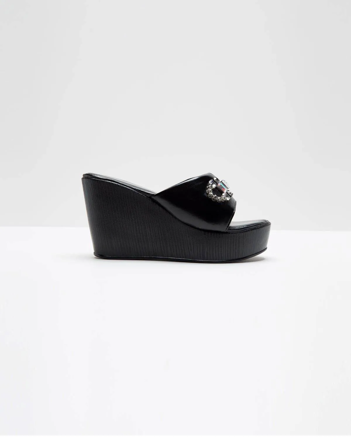 Stone Embellished Wedges- Black