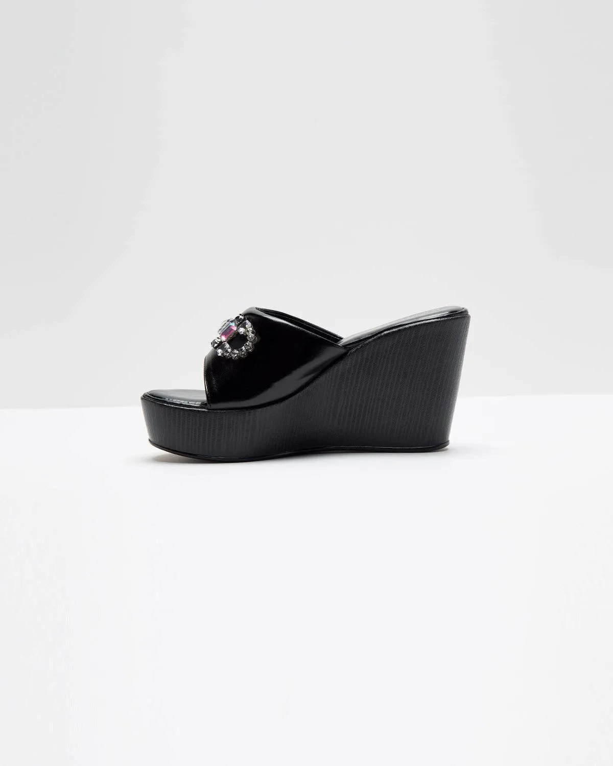 Stone Embellished Wedges- Black