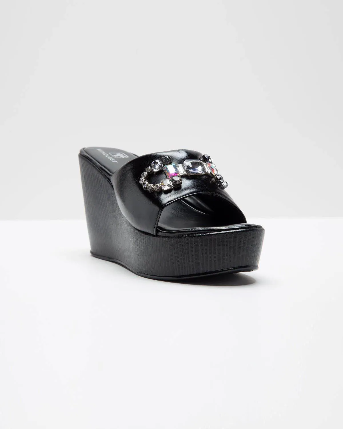 Stone Embellished Wedges- Black
