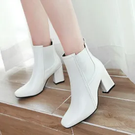 Women ankle square toed chunk heel chelsea boots