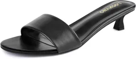 Womens Heeled Sandals Open Round Toe Kitten Low Heels for Women Slip on Slide Sandals Mule Heels Fashion Comfort Dress Party Shoes